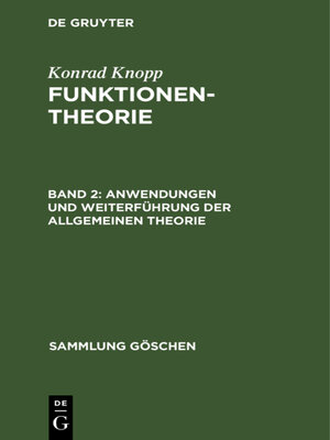 cover image of Anwendungen und Weiterführung der allgemeinen Theorie